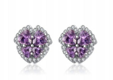 Deluxe Multi-Trillion Cut Amethyst Stud Earrings - Rhodium Over Sterling Silver