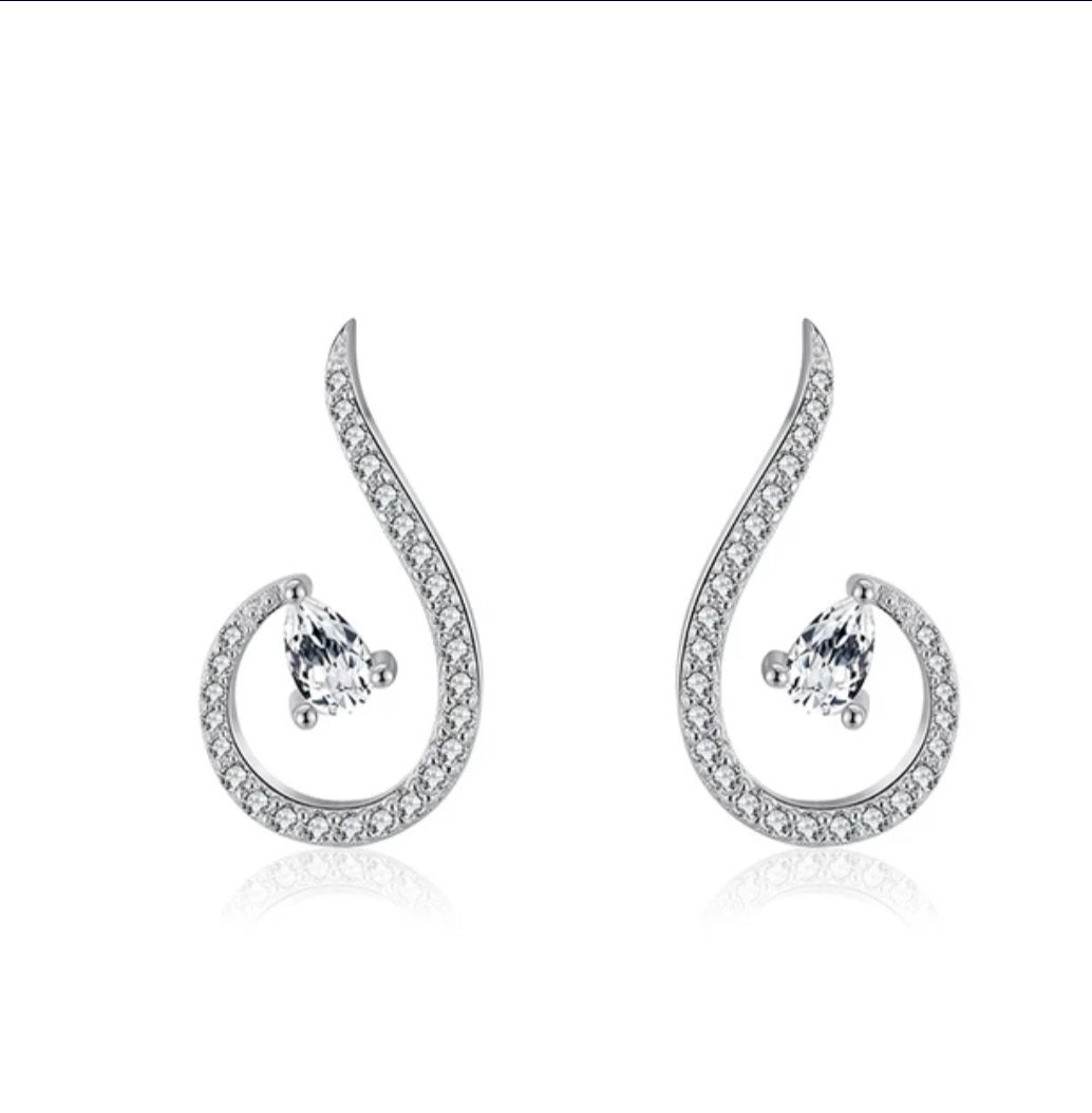 Deluxe Navajo Pear Cut Crystal Earrings - Rhodium Over Sterling Silver
