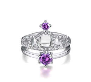 Deluxe Silver Amethyst Princess Ring - Rhodium Plated