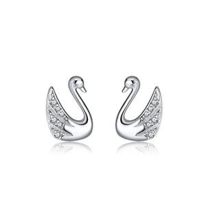 Deluxe Sterling Silver Crystal Swan Stud Earrings