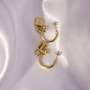 Louisa 2-in-1 Lock Pendant Earrings -  Gold Over Stainless Steel