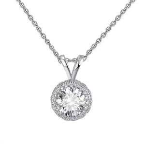 Deluxe Classy Solitaire Side Halo Necklace