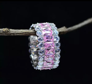 Deluxe 925 Dark Pink and White Sapphire Triple Row Ring