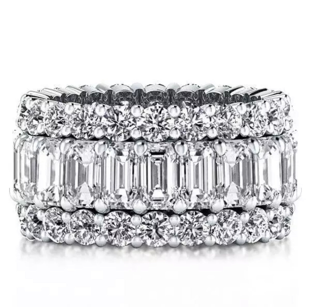 Deluxe 925 White Sapphire Triple Row Ring - Rhodium Over Sterling Silver